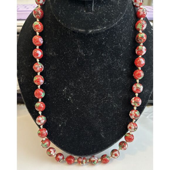 Vintage Chinese cloisonné beaded necklace - Picture 2 of 9